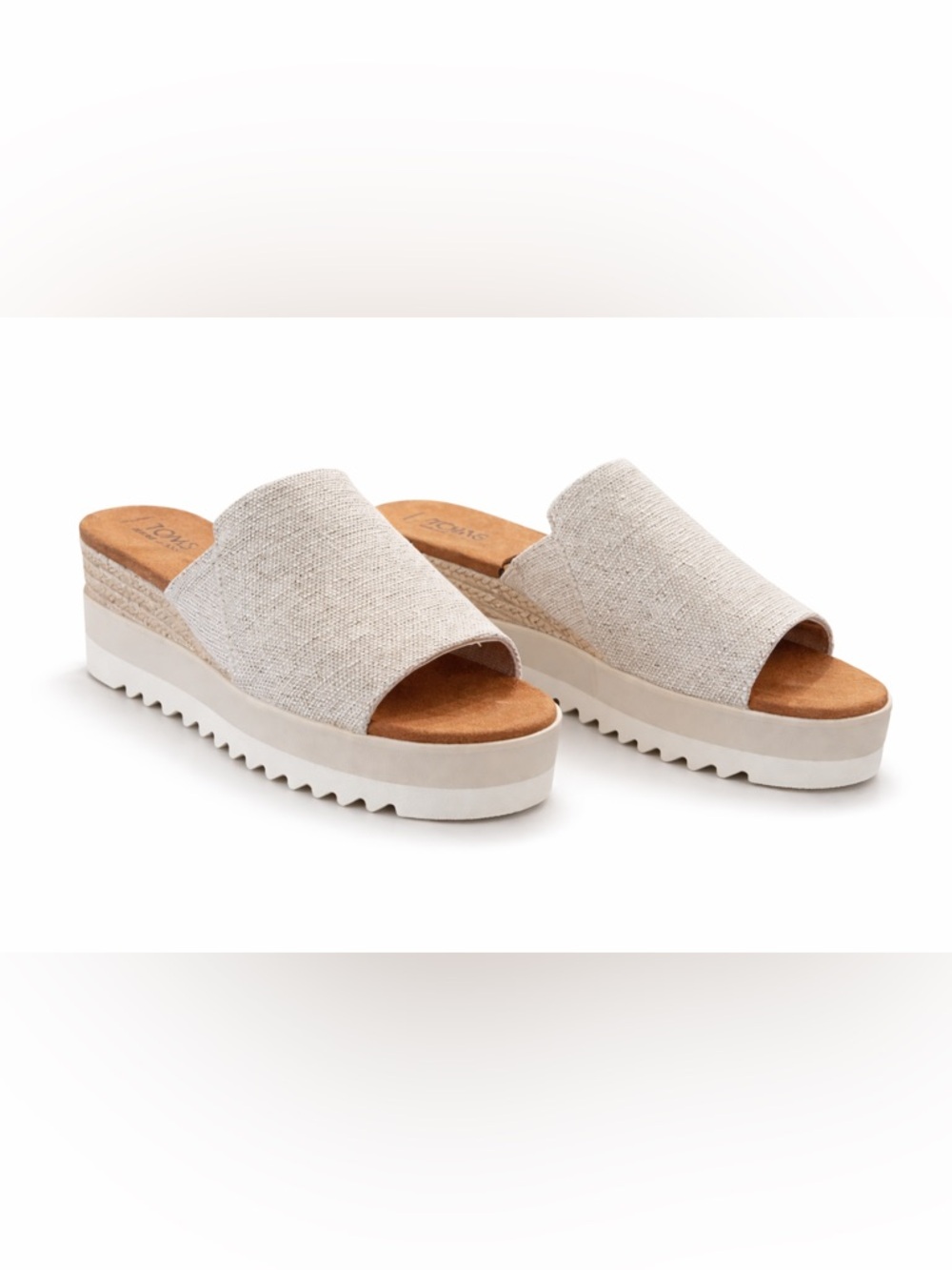 Toms Linen-Textured Beige Platform Slide Mules
